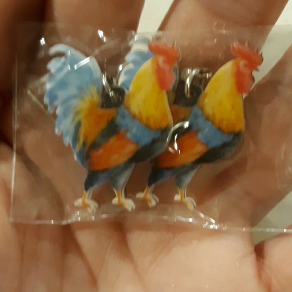 New Double Sided Acrylic Rooster Chicken Earrings - Picture 8 of 8